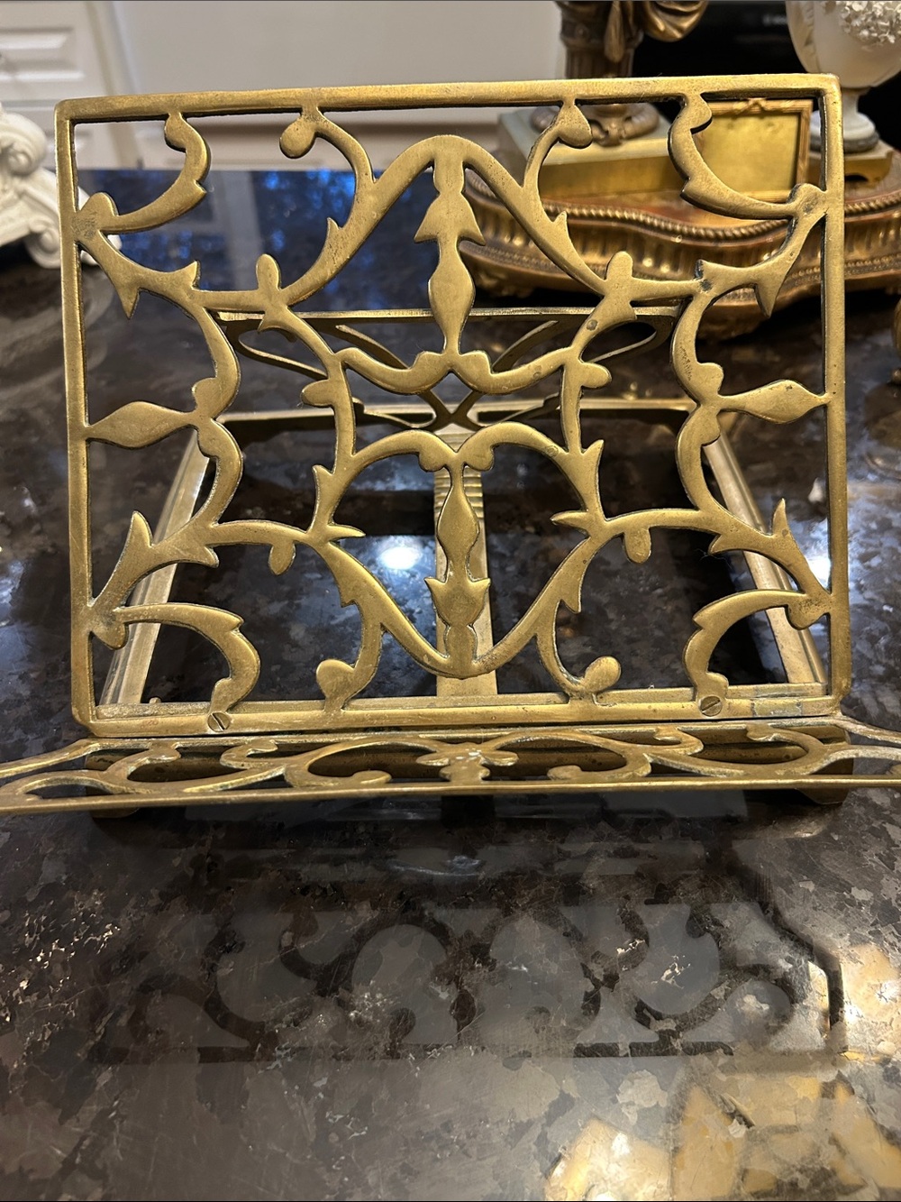 Vintage Brass-Tone Decorative Cookbook or Tablet Stand - Gold Finish